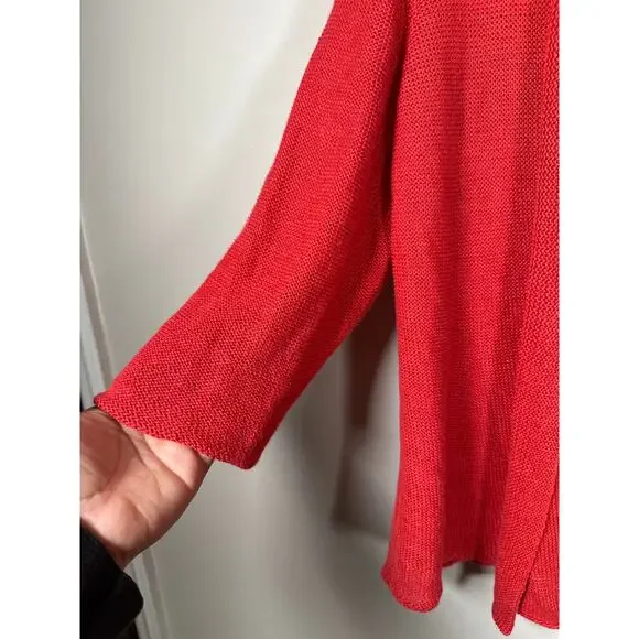 Eileen Fisher Open Cardigan 100% Hemp Red Womens Size Medium Lightweight - Picture 3 of 8